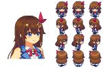  1girl alpha_transparency blue_eyes blue_vest brown_hair eyebrows_hidden_by_hair hair_ornament hololive long_hair pixel_art sprite_art sprite_sheet star_(symbol) star_hair_ornament tengu_nouzu tokino_sora vest virtual_youtuber 