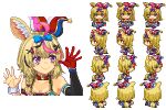  1girl alpha_transparency animal_ears black_collar black_hair blonde_hair blue_bow bow braid breasts cleavage collar elbow_gloves eyebrows_hidden_by_hair fox_ears fox_girl fox_tail gloves hair_bow hair_ornament hairclip hat hololive jester_cap medium_breasts multicolored_hair omaru_polka pink_hair pixel_art purple_eyes side_braid single_elbow_glove single_wrist_cuff sprite_art sprite_sheet streaked_hair tail tengu_nouzu virtual_youtuber wrist_cuffs 