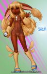  1girl 2023 :3 alloyrabbit animal_ears animal_feet animal_nose ass_visible_through_thighs bangs bead_necklace beads black_sclera blonde_hair blue_footwear blush body_fur brown_fur chinese_zodiac closed_mouth colored_sclera commentary dress english_commentary flat_chest full_body furry furry_female giant giantess green_background hair_between_eyes hand_up happy happy_new_year highres holding holding_pocket_watch jewelry leg_up legs light_blush long_hair looking_at_viewer lopunny navel necklace new_year nipples no_bra no_panties personification pocket_watch pokemon pokemon_(creature) pussy rabbit_ears rabbit_girl red_eyes roman_numeral sandals see-through shiny shiny_hair shiny_skin short_dress side_slit sidelocks sleeveless sleeveless_dress smile solo standing standing_on_one_leg stomach thighs two-tone_fur uncensored very_long_hair watch waving year_of_the_rabbit yellow_fur 