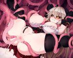  1girl anus ass black_sclera blush breasts colored_sclera exposed_clitoris hetero highres large_breasts long_hair nipples null_(nyanpyoun) original panties pussy solo sweat tentacles thighhighs underwear yellow_eyes 