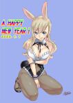  absurdres animal_ears arm_under_breasts black_leotard blonde_hair blue_eyes bow bowtie breast_press breasts chinese_zodiac cleavage collar colored_skin eden&#039;s_zero happy_new_year high_heels highleg highleg_leotard highres large_breasts leotard mashima_hiro navel pantyhose playboy_bunny rabbit_ears rabbit_tail rebecca_bluegarden seductive_smile smile tail thick_thighs thighs tongue tongue_out white_skin wide_hips wrist_cuffs year_of_the_rabbit 