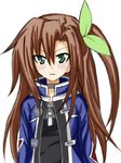  1girl brown_hair choujigen_game_neptune compile_heart female green_eyes gust hair_ribbon idea_factory if_(choujigen_game_neptune) jacket long_hair neptune_(series) nippon_ichi personification ponytail ribbon sega solo super_dimension_game_neptune yutori_generation 