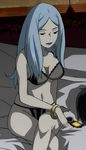  bed blue_hair cap fanservice higashi_no_eden kuroha_diana_shiratori lingerie screencap underwear 