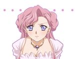  blue_eyes breasts cleavage code_geass double_bun double_buns dress euphemia_li_britannia female hair_bun jewelry long_hair necklace pink_hair sinko solo white_background 