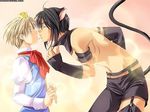  aerisdies ahoge black_hair blonde_hair catboy heart jpeg_artifacts kiss prince source_request surprised tagme watermark 