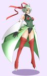 :o ahoge bad_id bad_pixiv_id boots breasts detached_sleeves emukon floating gen_2_pokemon gloves green_hair grey_eyes highres large_breasts leotard personification pokemon short_hair solo thigh_boots thighhighs xatu 