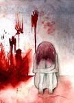  blood elfen_lied hand_print horns kaede_(character) lucy nude pink_hair 