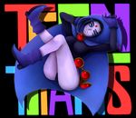  belt blue_eyes boots cape cartoon_network copyright_name dc_comics female full_body gloves hood leotard nk54 purple_hair purple_skin raven_(dc) short_hair solo teen_titans 