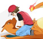  agemono angry blush boy_on_top brown_eyes brown_hair butt charizard chubby claws clothing crying dragon duo eye_contact feral fire flaming_tail footwear hair hat headgear human looking_down looking_up lying male mammal nintendo on_back on_top open_mouth orange_skin pants plain_background pok&#233;mon pokemon pokemon_(game) pokemon_firered_and_leafgreen pokemon_rgby pokemon_trainer quiver raised_arm red_(pok&#233;mon) red_(pokemon) scalie shadow sharp_teeth shirt shoes simple_background size_difference stare super_smash_bros. super_smash_bros._brawl sweat teal_eyes teeth video_games white_background wings 
