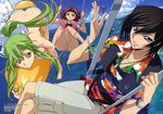  1boy 2girls beach c.c. cc code_geass kallen_stadtfeld lelouch_lamperouge multiple_girls swimsuit 