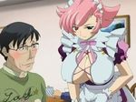  asuna bakunyuu_maid_gari breasts cleavage cosplay huge_breasts maid maid_cafe mogudan otaku pervert pink_hair 