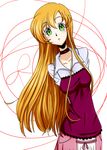  arms_behind arms_behind_back breasts choker code_geass female green_eyes long_hair orange_hair shirley_fenette solo tobeko_(tobetobe) tobetobe white_background 