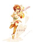  azi_(pixiv2843) brown_eyes brown_hair female full_body headband kunai nene ninja open_mouth sengoku_musou sengoku_musou_2 short_hair solo weapon white_background 