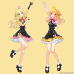  2girls bang_dream! black_gloves blonde_hair dress fingerless_gloves frilled_dress frills full_body gloves holding holding_microphone indie_virtual_youtuber legs long_hair looking_at_viewer microphone multiple_girls official_alternate_costume official_art orange_eyes orange_hair pmaru-sama puffy_short_sleeves puffy_sleeves short_sleeves single_glove standing tsurumaki_kokoro two_side_up virtual_youtuber yellow_eyes 