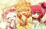  ^_^ ^o^ bow closed_eyes dress flower furry hair_bow hair_flower hair_ornament hirata_(pixiv560828) mobian multiple_girls open_mouth original pink_dress sonic_(series) wedding_dress yellow_dress 