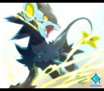  artist_name colored_sclera commentary_request electricity fangs gurifon leg_up looking_at_viewer luxray no_humans open_mouth pokemon pokemon_(creature) red_sclera solo tongue watermark yellow_eyes 