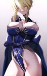  1girl artoria_pendragon_(fate) artoria_pendragon_(lancer)_(fate) ass_visible_through_thighs bangs blonde_hair blue_gloves blue_leotard braid braided_bun breasts bright_pupils bursting_breasts cleavage cleavage_cutout clothes_lift clothing_cutout covered_navel cowboy_shot crown fate/grand_order fate_(series) french_braid gloves green_eyes hair_between_eyes hair_bun highleg highleg_leotard highres large_breasts leotard lifted_by_self sanazura_hiroyuki sidelocks skirt skirt_lift sleeveless sleeveless_turtleneck sleeveless_turtleneck_leotard solo swept_bangs turtleneck turtleneck_leotard 