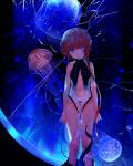  1girl bangs blue_eyes braid breasts brown_hair center_opening cracked_glass fate/grand_order fate_(series) highres jellyfish kibadori_rue navel one-piece_swimsuit small_breasts swimsuit tentacles underwater van_gogh_(fate) van_gogh_(sink_deeper)_(fate) watermark 