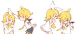  1boy 1girl absurdres aged_down angry arguing biting blonde_hair blue_eyes blush bow brother_and_sister covering_face crying crying_with_eyes_open dress female_child grabbing_another&#039;s_hair hair_bow hands_on_own_head highres hmniao kagamine_len kagamine_rin male_child necktie sailor_collar sailor_dress short_ponytail shorts siblings tearing_up tears twins vocaloid wavy_mouth white_bow yellow_necktie 