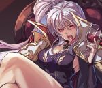 1girl absurdres blood cape commission commissioner_upload fangs fire_emblem fire_emblem:_genealogy_of_the_holy_war glass highres ishtar_(fire_emblem) jewelry long_hair necklace non-web_source red_eyes shouma_(bravespiritya) sitting skeb_commission slit_pupils thick_thighs thighs 
