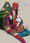  1other christmas christmas_lights christmas_ornaments christmas_tree demon_girl dizzy_(guilty_gear) fur_trim gift guilty_gear guilty_gear_strive johnny_(guilty_gear) kitsune23star kliff_undersn long_hair merry_christmas red_headwear santa_costume succubus_familiar testament_(guilty_gear) 