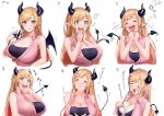  ! !! 1girl :&gt; absurdres afterimage asymmetrical_hair bangs bat_tattoo between_breasts black_shirt blonde_hair blue_eyes blush breasts card card_between_breasts chest_tattoo cleavage closed_mouth collarbone commentary crying curled_horns demon_girl demon_horns demon_tail demon_wings drooling expressions female_pervert frilled_shirt frills hair_ornament hand_to_own_mouth heavy_breathing highres holding_own_tail hololive horns large_breasts licking_lips long_hair looking_at_viewer low_neckline motion_lines multiple_views nanaushi off-shoulder_shirt off_shoulder open_mouth parted_bangs pervert pink_shirt pointy_ears saliva shirt sidelocks simple_background sleeveless sleeveless_shirt smile sound_effects sparkle sweat swept_bangs tail tail_raised tail_wagging tattoo tears tongue tongue_out translated trembling undershirt upper_body virtual_youtuber white_background wings wiping_mouth x_hair_ornament yuzuki_choco 