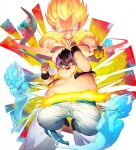  ! 1boy black_hair dragon_ball dragon_ball_z fat fat_gotenks gotenks grin index_finger_raised male_focus metamoran_vest multicolored_hair obese ommmyoh open_mouth purple_hair smile spoken_exclamation_mark super_ghost_kamikaze_attack super_saiyan super_saiyan_1 tears two-tone_hair 