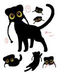  :3 animal_focus artist_name bell black_eyes black_hair blush braid cat cat_teaser character_name closed_mouth cocri colored_sclera commentary_request full_body hair_bell hair_ornament heart highres jingle_bell light_blush long_hair lying mouth_hold multiple_views no_humans no_mouth nose_blush on_stomach original pawpads sad signature simple_background sitting speech_bubble spoken_heart standing suzu_(cocri) twin_braids twintails wavy_eyes white_background wide-eyed yellow_sclera 