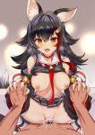  1boy 1girl absurdres animal_ear_fluff animal_ears bangs bar_censor black_hair blush breasts censored cowgirl_position cum cum_in_pussy girl_on_top hair_between_eyes hair_ornament hairclip hetero highres holding_hands hololive large_breasts long_hair looking_at_viewer multicolored_hair navel nipples ookami_mio open_mouth penis pukara pussy red_hair sex solo_focus steam straddling streaked_hair sweat tail vaginal virtual_youtuber wolf_ears wolf_girl wolf_tail yellow_eyes 