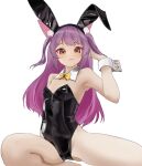  1girl animal_ear_fluff animal_ears bare_shoulders breasts claws detached_collar fake_animal_ears highres long_hair looking_at_viewer playboy_bunny purple_hair rabbit_ears red_eyes red_hair rurun_rururica simple_background small_breasts smile tama_(tamago) virtual_youtuber white_background wolf_ears 