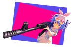  1girl animal_ears blue_hair gun highres hololive md5_mismatch rifle solo usada_pekora virtual_youtuber weapon 