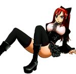  big_breasts big_tits boots breasts costume erza_scarlet fairy_tail female goth gothic gothic_lolita heels high_heels large_breasts lolita_fashion long_hair miniskirt red_eyes red_hair ribbon shoes skirt stocking surprise surprised sweat thighhighs 
