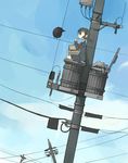  bird garbage school_uniform schoolgirl telephone_pole yamaada 