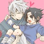  black_eyes black_hair hatake_kakashi kubyou_azami lowres naruto tail uchiha_sasuke yaoi 