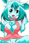  1girl blue_eyes breasts furry glaceon haruka_(pokemon) large_breasts looking_at_viewer may nintendo pokemon pokemon_furry pussy simple_background solo white_background 