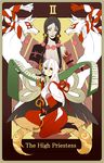  2girls animal_ears card fantasy fox_ears highres japanese_clothes kitsune miko multiple_girls original priestess tarot 