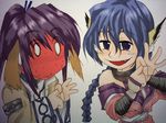  2girls animal_ears bad_id bad_pixiv_id blue_hair blush braid cat_ears collar dos_(james30226) hair_ornament karura_(utawareru_mono) multiple_girls ponytail purple_hair sexually_suggestive touka_(utawareru_mono) utawareru_mono 