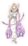  arrow blonde_hair bow_(weapon) cape female final_fantasy final_fantasy_iv final_fantasy_iv_the_after full_body gradient gradient_background long_hair na_(pixiv913562) naa_(54891637) quiver robe rosa_farrell sandals solo weapon white_background 