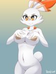  anthro anthrofied breasts female hi_res lagomorph mammal navel nintendo nook-lom pok&eacute;mon pok&eacute;mon_(species) pok&eacute;morph portrait pussy scorbunny signature smile solo three-quarter_portrait video_games 