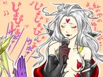  1girl bare_shoulders cloud_of_darkness dissidia_final_fantasy elbow_gloves emperor_(ff2) emperor_palamecia eyes_closed eyeshadow female final_fantasy final_fantasy_ii final_fantasy_iii gloves long_hair makeup male microphone mituringo pasties silver_hair singing 