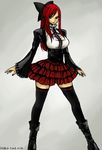  big_breasts big_tits boots breasts costume erza_scarlet fairy_tail female goth gothic gothic_lolita large_breasts lolita_fashion long_hair miniskirt red_eyes red_hair ribbon skirt smile stocking thighhighs 
