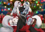  anthro bow bra breasts bulge canid canine christmas christmas_tree clothing equine female group group_sex holidays horse kyotokisha15 legwear male male/female mammal marsccts ribbons sex smile thigh_highs threesome tight_clothing tree underwear 
