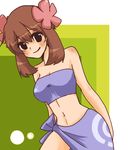  1girl blush breasts cosplay elite_four female fuyou_(pokemon) haruka_(pokemon) lowres nintendo pokemon solo strapless 