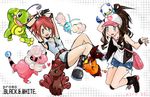  black_and_white flaaffy highres lin_(pokemon) mijumaru monochrome oshawott pokabu pokemon pokemon_(game) pokemon_bw politoed swablu tepig touko_(pokemon) vulpix white_(pokemon) 