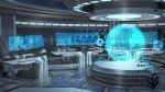  artist_logo chair highres hologram holographic_monitor indoors machine no_humans original scenery science_fiction spacecraft spacecraft_interior xingzhi_lv 