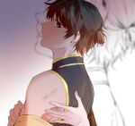  1boy 1girl bangs bare_shoulders brown_eyes brown_hair chinese_clothes closed_mouth female_pov fingernails highres looking_at_viewer luke_pearce_(tears_of_themis) nelhai_(mori791212) pov rosa_(tears_of_themis) short_hair tears_of_themis upper_body 