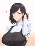  1girl absurdres band-width bangs black_hair black_tank_top blue_eyes breasts closed_mouth hair_behind_ear heart highres large_breasts mature_female medium_hair original parted_bangs smile sweater swept_bangs tank_top turtleneck turtleneck_sweater upper_body white_sweater 