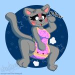  1:1 2022 3_toes artist_name black_sclera blue_background blush blush_lines breasts cel_shading cheek_spots clean_diaper clothing cosmic_background diaper diaper_fetish diaper_puff diaper_under_clothing digital_drawing_(artwork) digital_media_(artwork) domestic_cat donut_onesie donut_print featureless_hands feet felid feline felis female feral full-length_portrait geometric_background grey_body hand_on_cheek hand_on_clothing hand_on_crotch hand_on_diaper hi_res mammal meme multicolored_clothing multicolored_onesie nyan_cat onesie outline pattern_onesie pink_onesie portrait semi-anthro shaded shadyadi1 simple_background small_breasts solo spread_legs spreading starry_background tan_onesie text toes touching_diaper url watermark white_eyes white_outline 