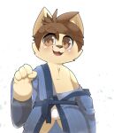  abstract_background anthro asian_clothing blush brown_eyes brown_hair bulge clothed clothing east_asian_clothing fundoshi fur hair hi_res japanese_clothing kennen_(lol) kimono league_of_legends male pantsless partially_clothed portrait riot_games smile smite_(artist) solo tan_body tan_fur three-quarter_portrait underwear yordle 