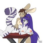  anthro big_breasts blush breasts butt felid female hair hi_res lagomorph leporid long_hair male male/female mammal massage massaging phuufy rabbit smile smirk soya_akane tagme uberquest webcomic 